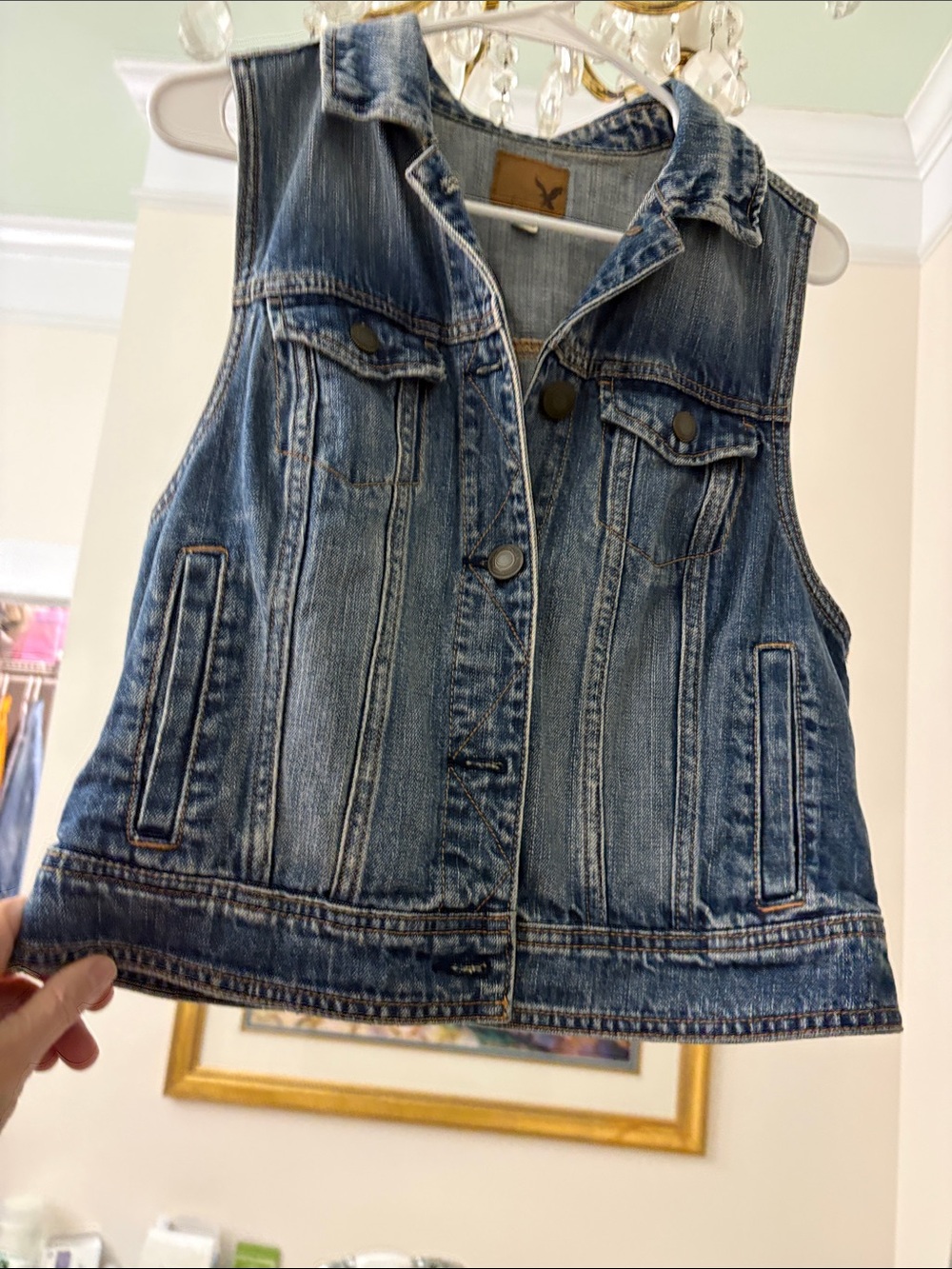 American Eagle Outfitters Light Blue Denim Vest